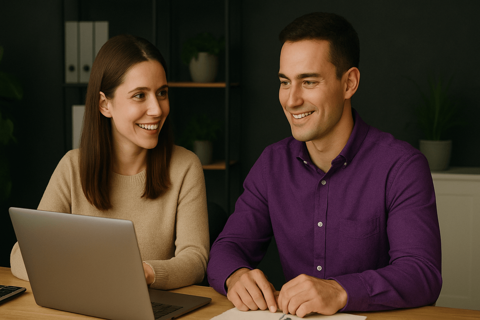 Mulher e homem sorrindo